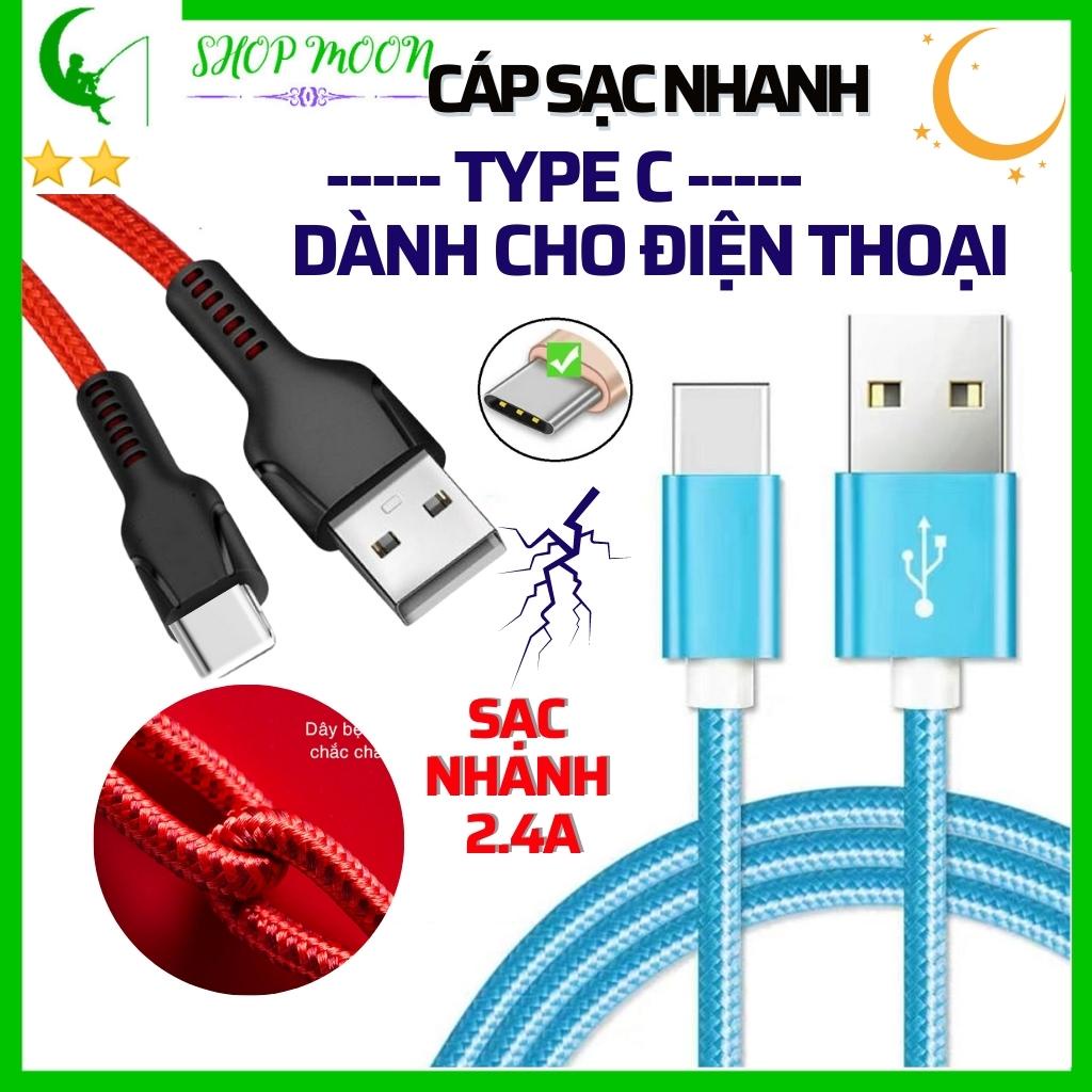 Cáp sạc type c, Dây sạc nhanh type c 2.4A thiết kế dây bện dù dài 1 mét và 3 mét cho điện thoại androi, samsung, oppo,