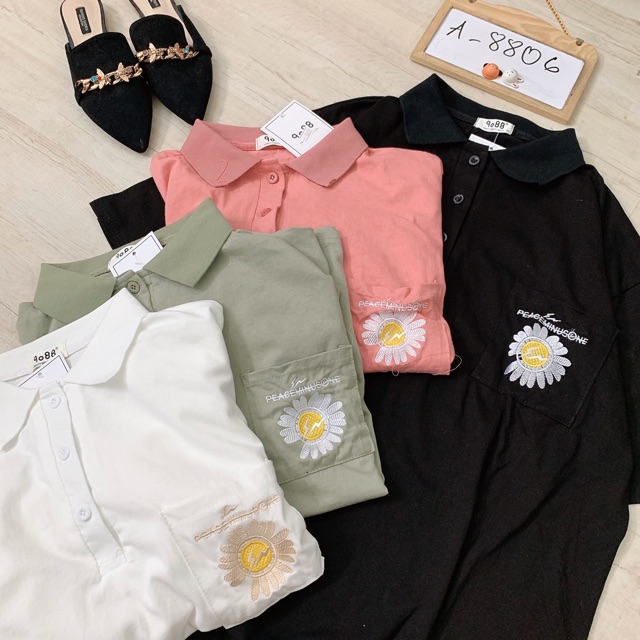 ÁO THUN CỔ BẺ BÔNG CÚC