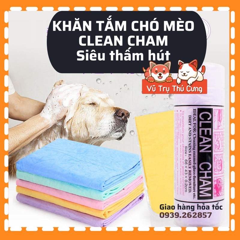 Khăn tắm chó mèo Clean Cham siêu thấm hút, khăn lau đa năng, size 32x43cm
