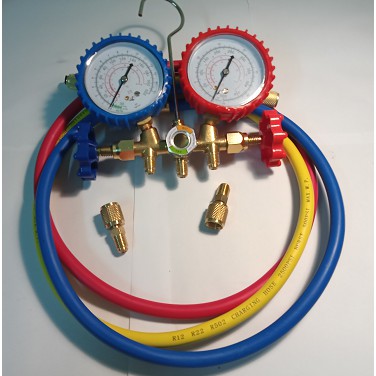Đồng hồ nạp gas đôi máy lạnh (giá siêu mềm) kèm 3 dây R22 dài 90cm và 2 đầu chuyển đổi R22 sang R410a
