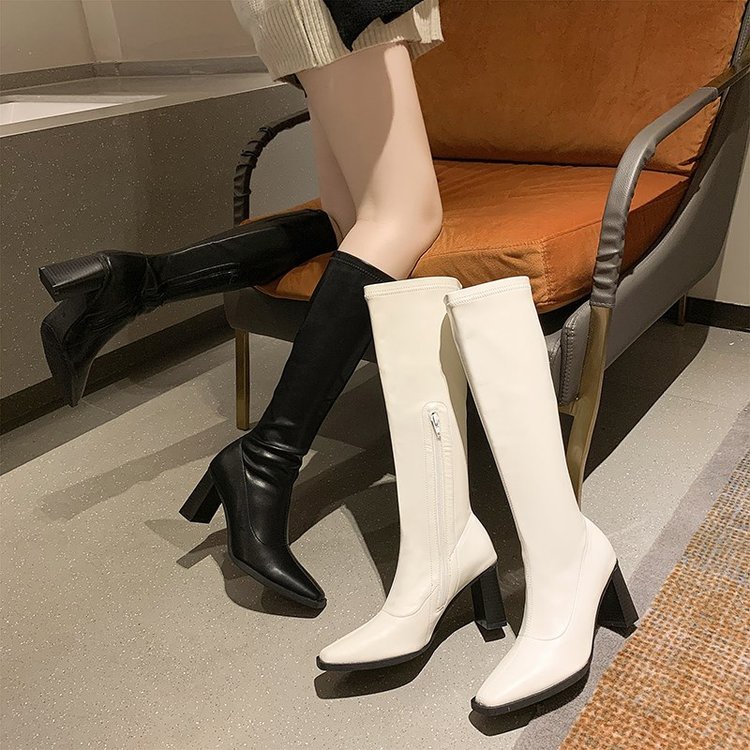 Giày boot cao gót mũi tròn phối khóa kéo duyên dáng dễ phối đồ cho nữ | BigBuy360 - bigbuy360.vn