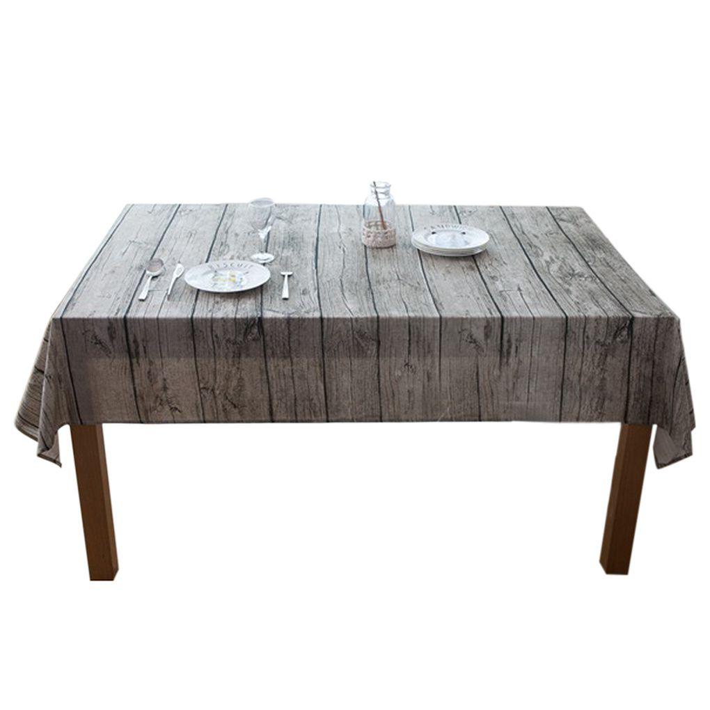 Khăn Trải Bàn Vải Lanh Cotton Hình Vuông Họa Tiết Vân Gỗ Phong Cách Retro Ốp