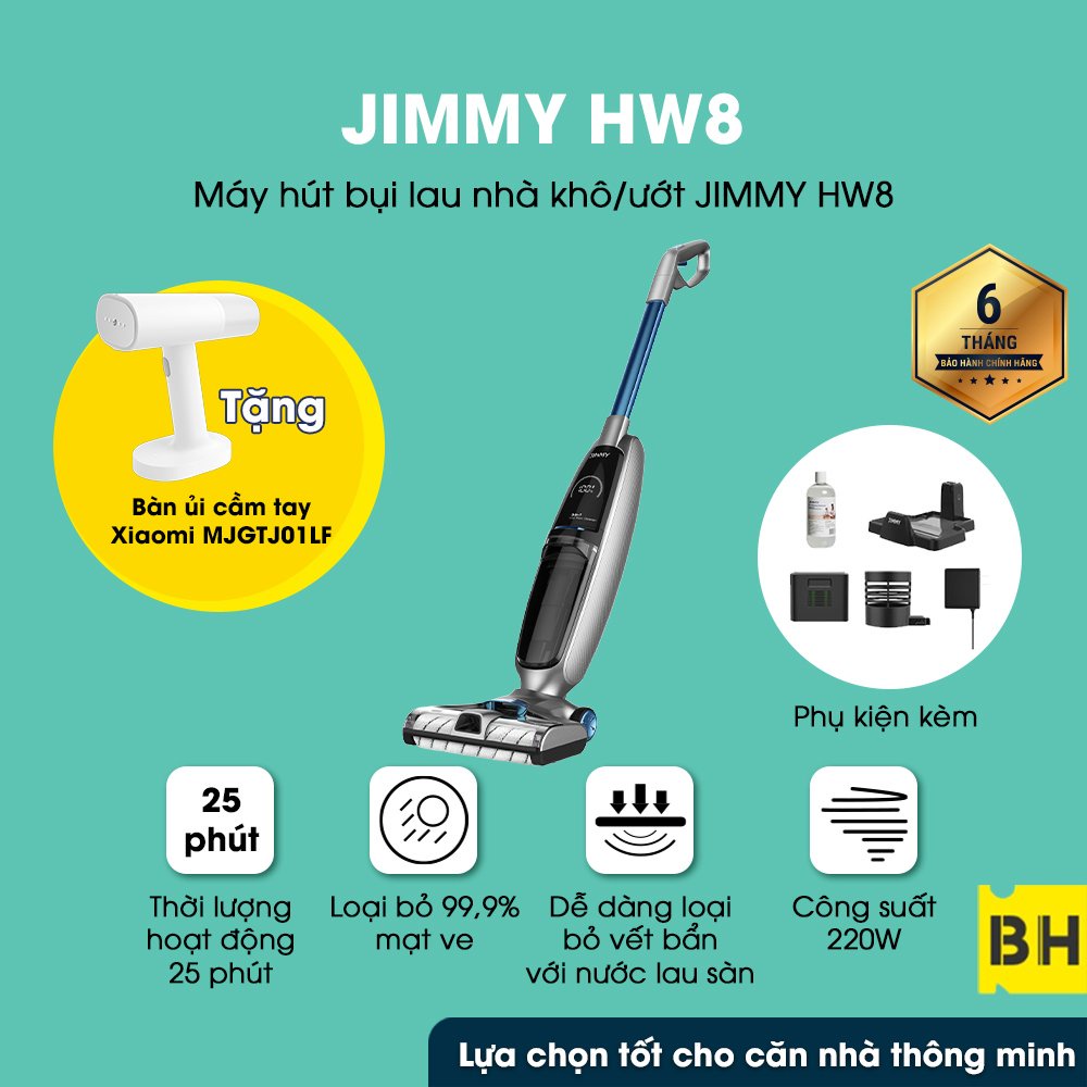 Máy hút bụi lau nhà cầm tay không dây có khử khuẩn UV tự động giặt Quốc Tế JIMMY HW8 PRO / HW8BH 12 tháng