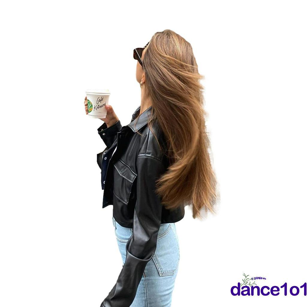 Áo khoác da tay dài phối nút thiết kế dáng rộng cho nữ