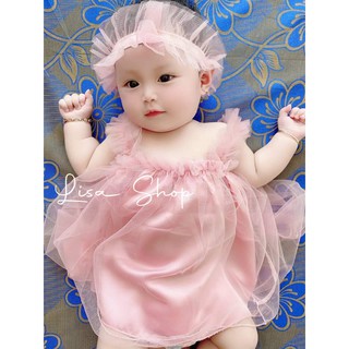Đầm công chúa bé gái hồng phối lưới hồng