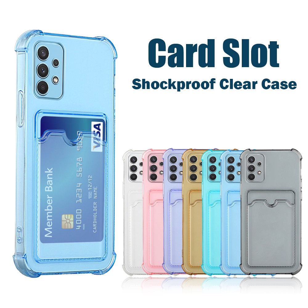 Ốp Điện Thoại TPU Trong Suốt Kèm Ngăn Đựng Thẻ Cho Samsung Galaxy A52S M12 A32 A52 A72 4G 5G A02 A12 M12 Note 20 Ultra s21 Plus