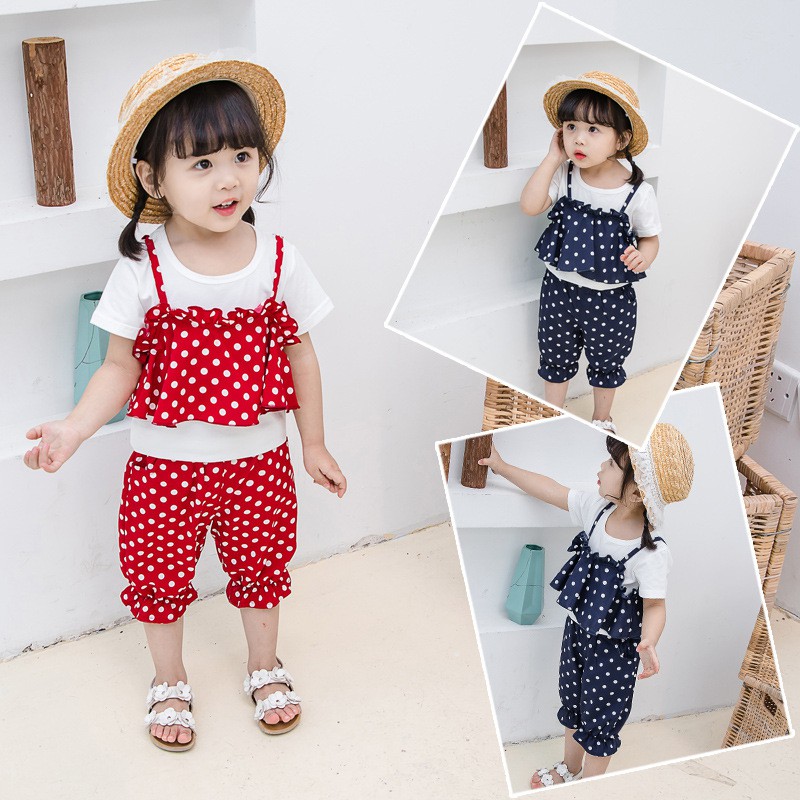 Bộ Jum Ngố In Hình Chấm Bi Tặng Kèm Áo Cotton Cho bé gái