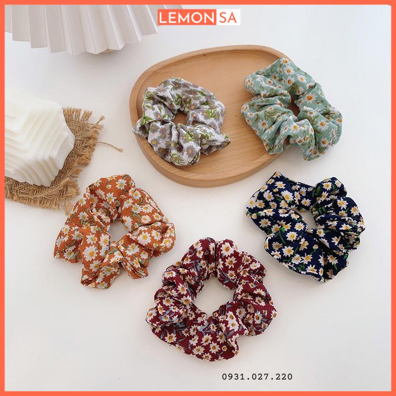 Dây cột tóc Scrunchies hoa cúc vintage dây cột tóc Hàn Quốc - Mã SC048