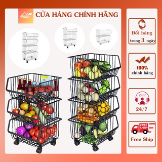 Kệ rau củ quả đa năng có bánh xe để đồ dùng nhà bếp, kệ sắt nhiều tầng đựng rau củ, hoa quả, trái cây, gia vị tiện dụng