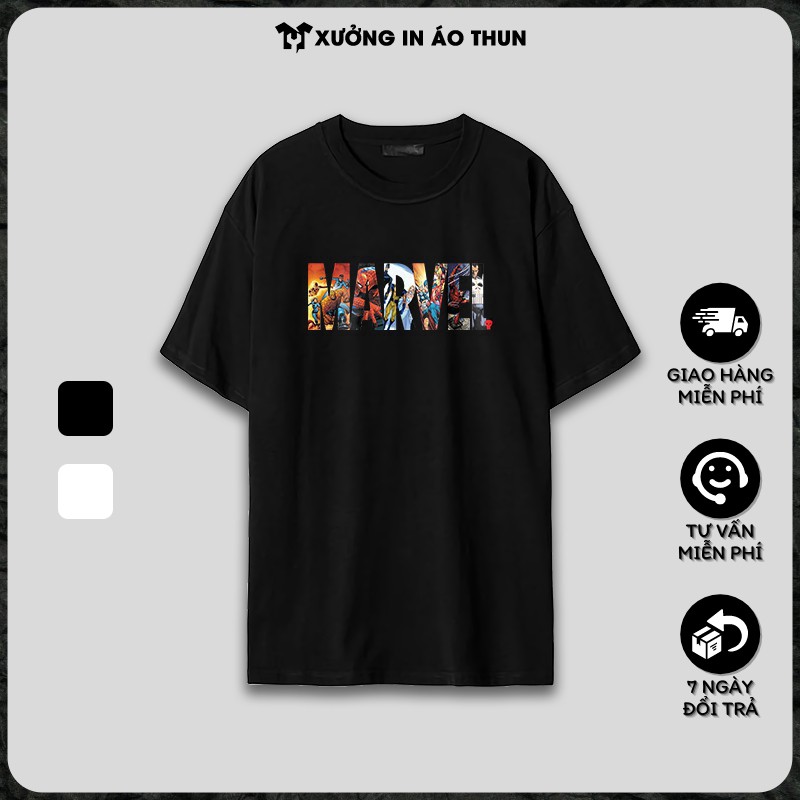 Áo thun unisex ngắn tay không cổ in hình MARVEL cao cấp trong Bộ sưu tập áo phông siêu anh hùng
