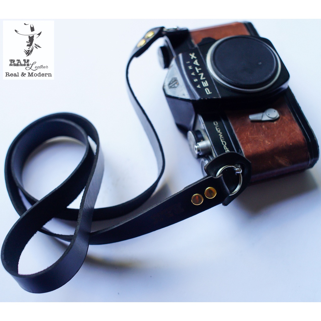 Dây máy ảnh vintage RAM Leather A22 da bò thật màu đen