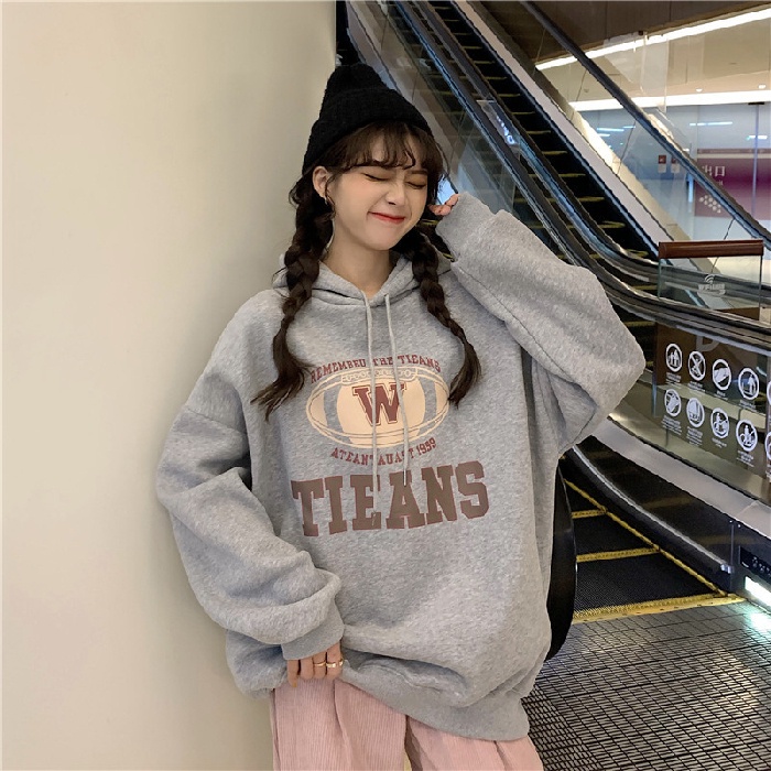 Áo hoodie ZHELIHANGFEI tay dài form rộng họa tiết in theo phong cách preppy dễ phối đồ tùy chọn màu sắc