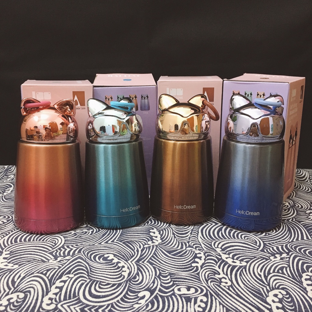 Bình giữ nhiệt Hello Dream tai mèo cute dễ thương 350ml giữ nhiệt nóng và lạnh 10h INOX304