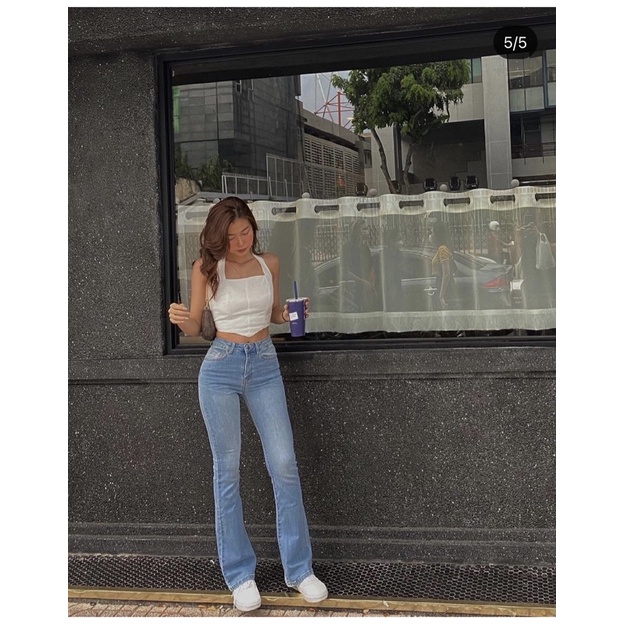 Quần jean nữ lưng cao - REVERCLOTHINGS - ống loe phủ gót - High waisted jean - quần jeans nữ