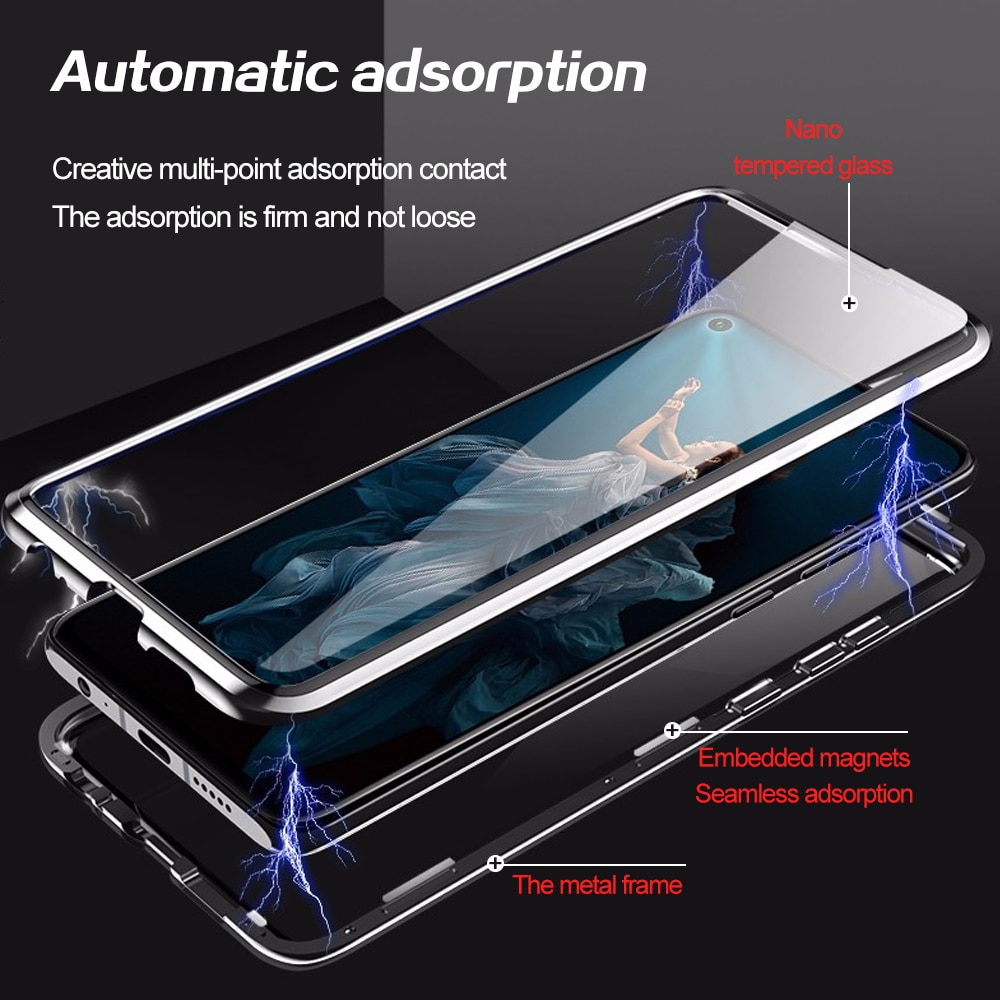Ốp điện thoại hai mặt kính cường lực viền kim loại nam châm cho OPPO A3S A5 A5S A7 A12 A12E A15 A94 A52 A92 A8 A9 A5 A53