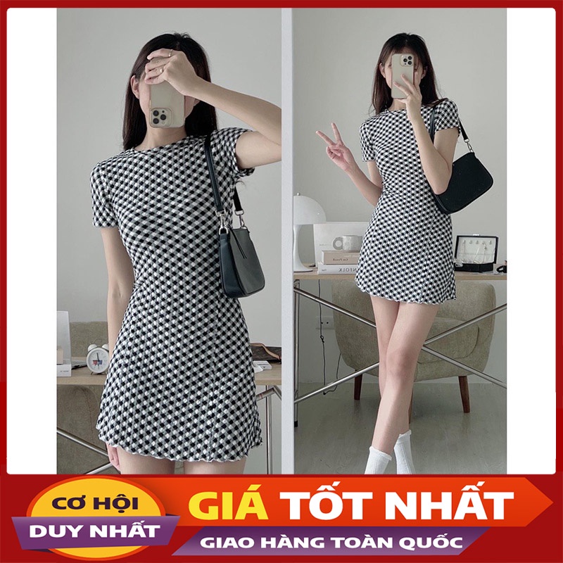 Váy Body Dáng Chữ A Kẻ Caro M5178-Violet