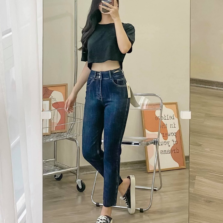 Quần Jeans Nữ Ống Đứng Lưng Cao Cạp Thời Trang LA'COBA