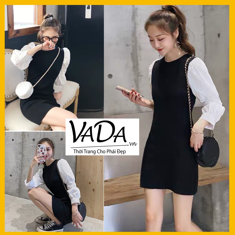 Đầm dáng suông quốc dân tay phối trắng cổ tròn đi học, đi chơi, đi làm, cafe tiệc nhẹ đều cưng hết sảy - VADA - V333