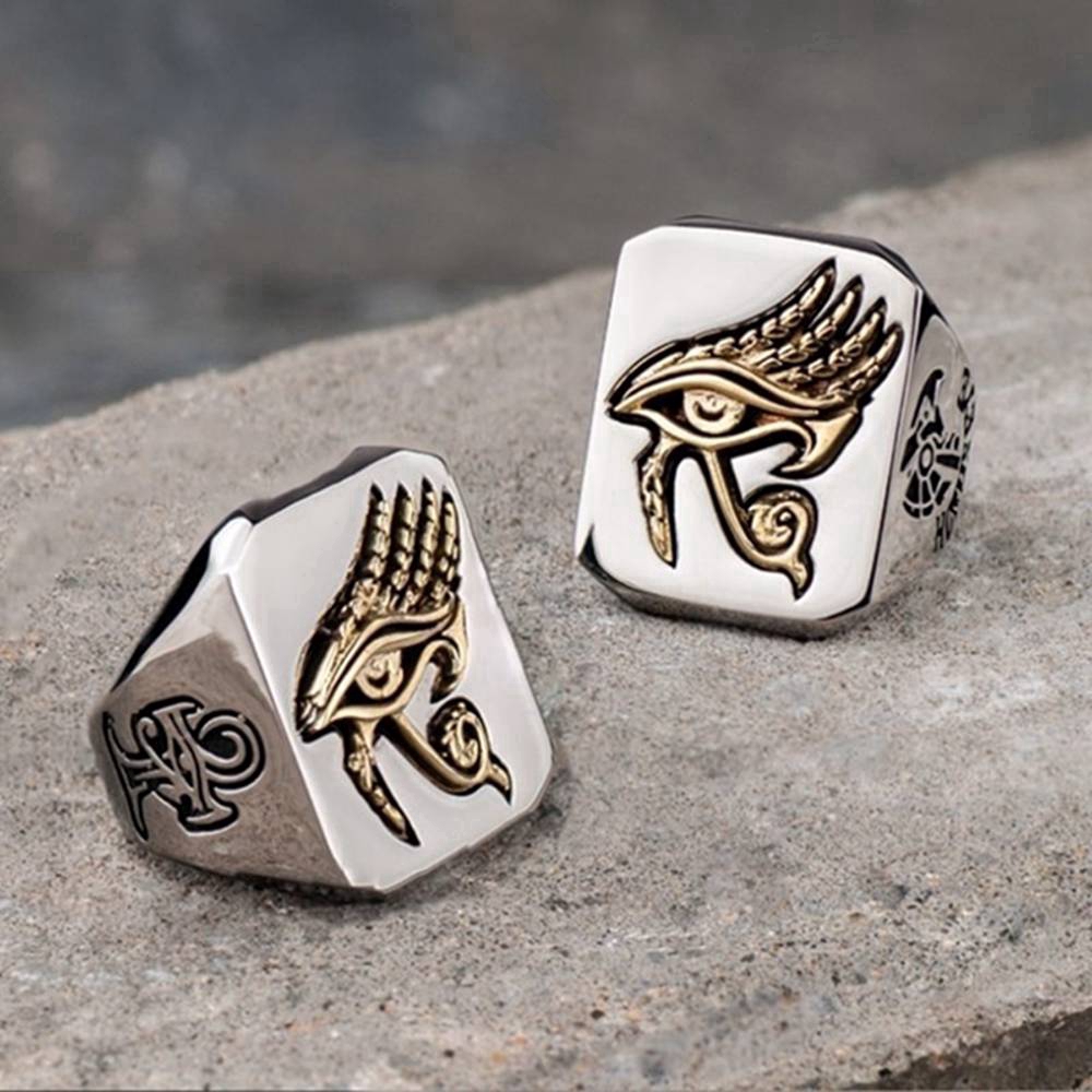Golden Eye of Horus Fashion Men's Punk Ring Jewelry