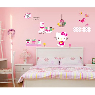 Stickers dán tường cho bé gái tranh Mèo Kitty mẫu số 3 - decal có keo sẵn bóc dán dễ dàng tại nhà