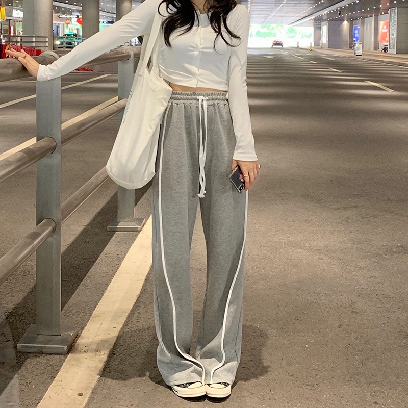 Quần thể thao ống rộng lưng thun co giãn phong cách Hàn Quốc cổ điển sành điệu cho nữ