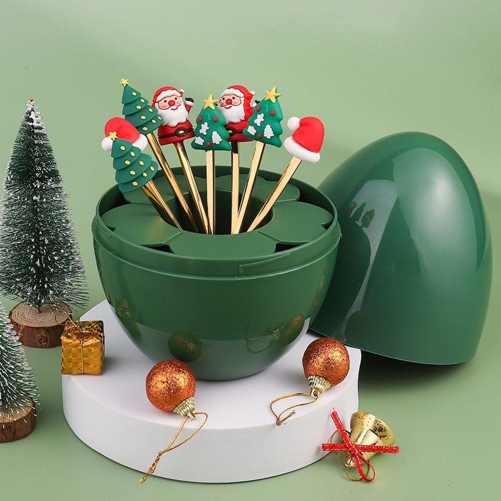 YIYU Bộ 8 Muỗng Nĩa Bằng Thép Không Gỉ Mạ Điện Phong Cách Giáng Sinh