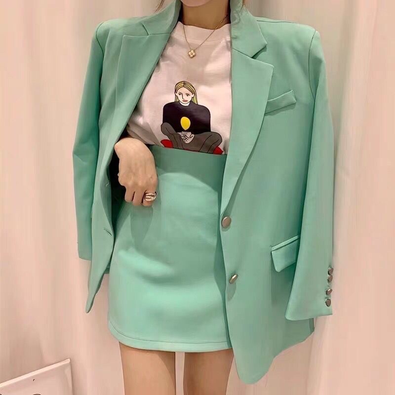 Set áo blazer và chân váy chữ A siêu rẻ - Set áo blazer chân váy công sở Hàn Quốc