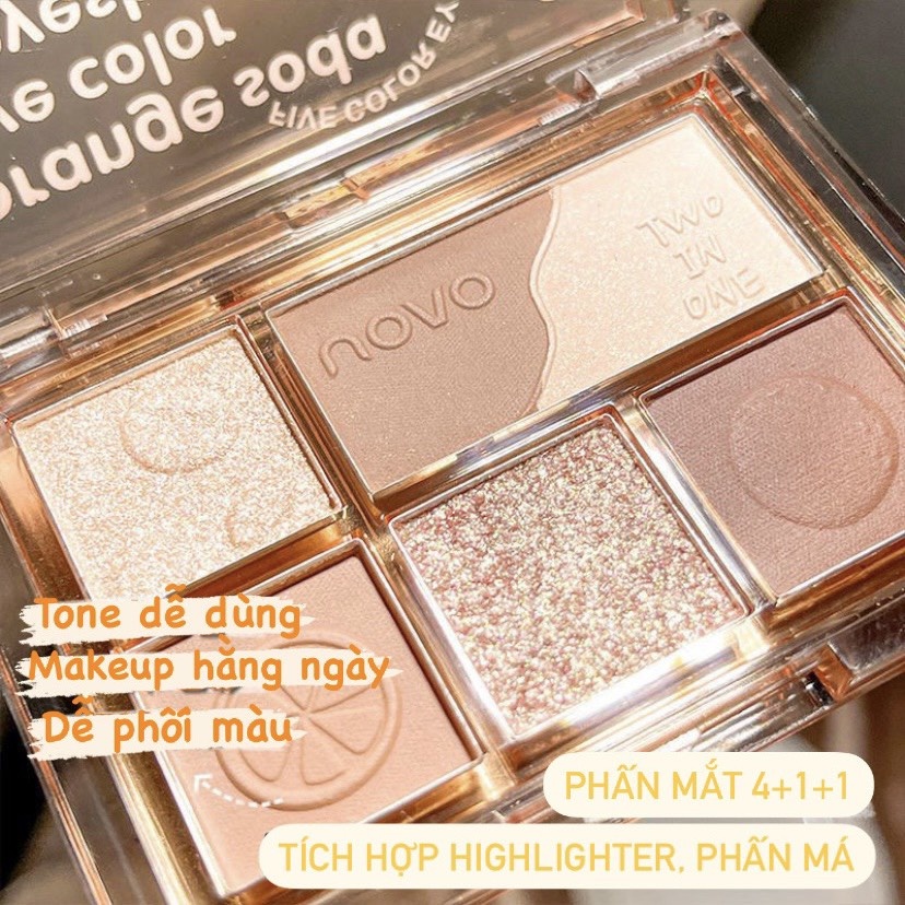 Bảng phấn mắt 5 ô Novo Summer Fruit Tích Hợp Phấn Má, Tạo Khối, Highlighter, Chất Phấn Mềm Mịn, Lâu Trôi, Trẻ Trung