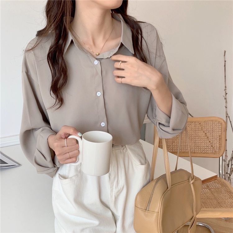 Áo sơ mi nữ form rộng tay dài công sở Hàn Quốc Sơ mi nữ Form rộng Dài tay Thiết kế Thời trang Thiết kế