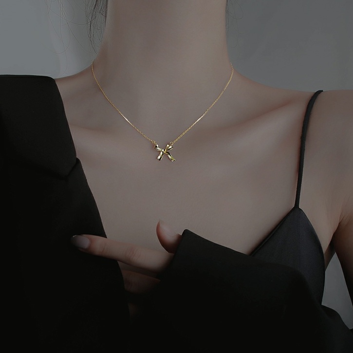 Dây chuyền nơ bạc ý 925 dễ thương tiểu thư nữ