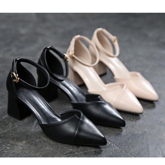 Giày cao gót đế vuông xếp mũi 5 phân phong cách Hàn Quốc a11