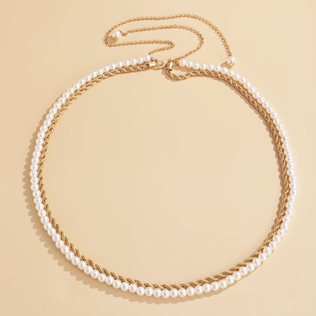 [JENN] Chuỗi Đeo Hông Đính Ngọc Trai Trắng Tinh Tế Cổ Điển Dễ Phối Đồ Cho Nữ Đi Tiệc