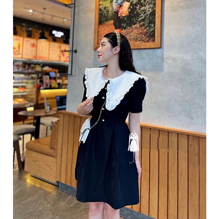 Váy chữ A cổ thuỷ thủ bèo chất thô mềm không nhăn-Minxy shop