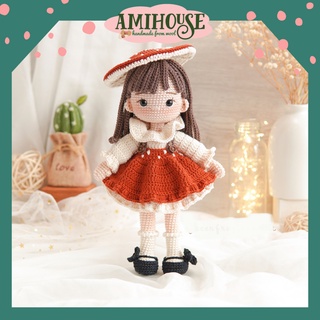 Búp bê bằng len móc cho bé, búp bê Amanita len nhồi bông 100% sợi cotton - Ami House