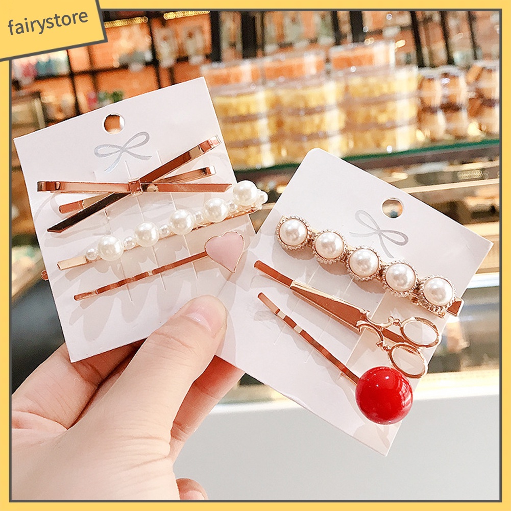 Set 2 / 3 Kẹp Tóc Đính Ngọc Trai Giả Thời Trang Cho Nữ