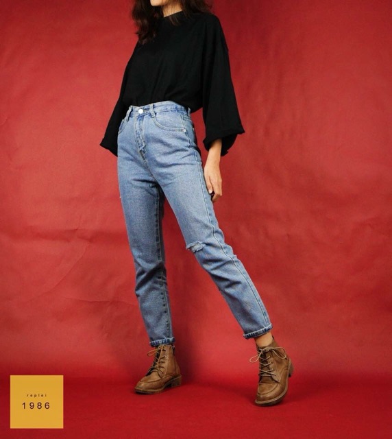 [CÓ SIZE ĐẠI] Quần Jean Baggy Boyfriends rách 1 gối | BigBuy360 - bigbuy360.vn