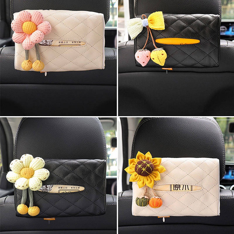 Hộp hình hoa đựng khăn giấy treo ghế/ tấm che nắng/hộp kê tay đa năng cho ô tô