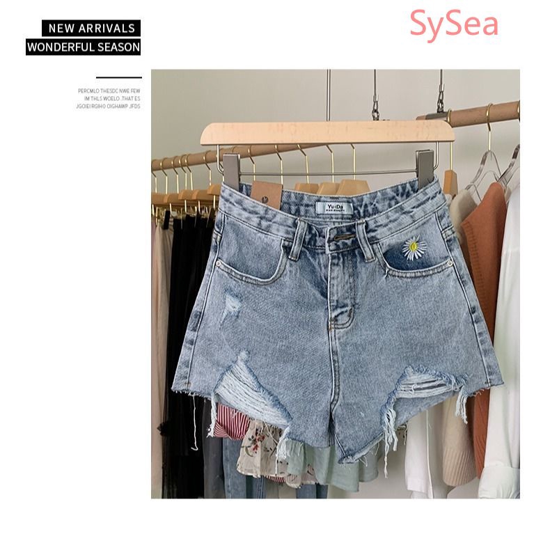 Quần Short Jeans Lưng Cao Thêu Hoa Phong Cách Hàn Quốc Thời Trang Cho Nữ
