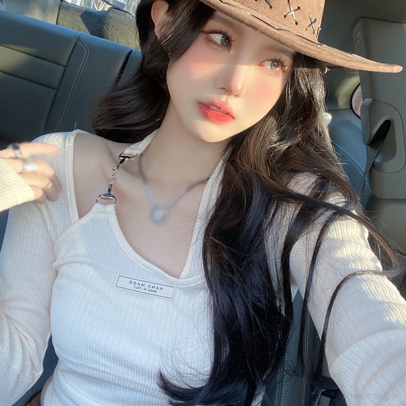 Áo Croptop Tay Dài Cổ Yếm Màu Sắc Trơn Thiết Kế Độc Đáo Phong Cách Hàn Quốc Thời Trang Cho Nữ