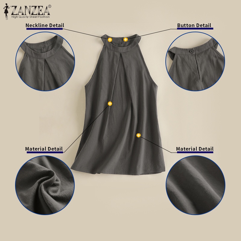 Zanzea Áo Thun Sát Nách Cổ Tròn Dáng Rộng Phối Nút Thời Trang Cho Nữ