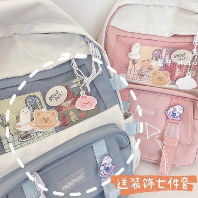 Ba ​​lô Harajuku Hàn Quốc Kèm Phụ Kiện