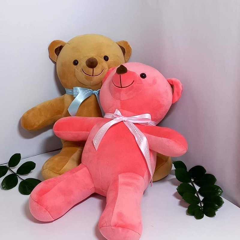 Gấu bông teddy đeo nơ xinh xắn to dài 55cm - Gấu Teddy hồng và xám