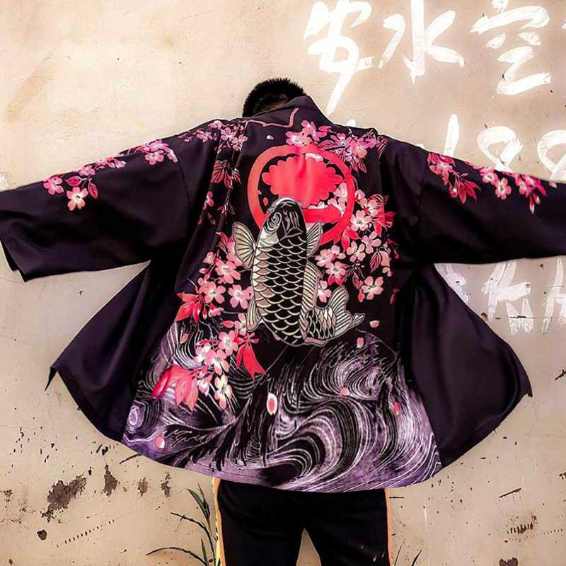 Áo Khoác Kimono Nhật Bản Tay Lỡ Dáng Rộng In Hình Chim Hạc Trắng Phong Cách Retro Nhật Bản Cho Nam Nữ