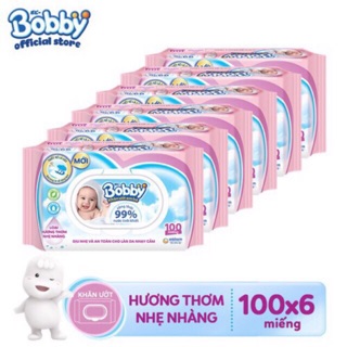 Combo 6 gói khăn ướt bobby 100 tờ có mùi/không mùi