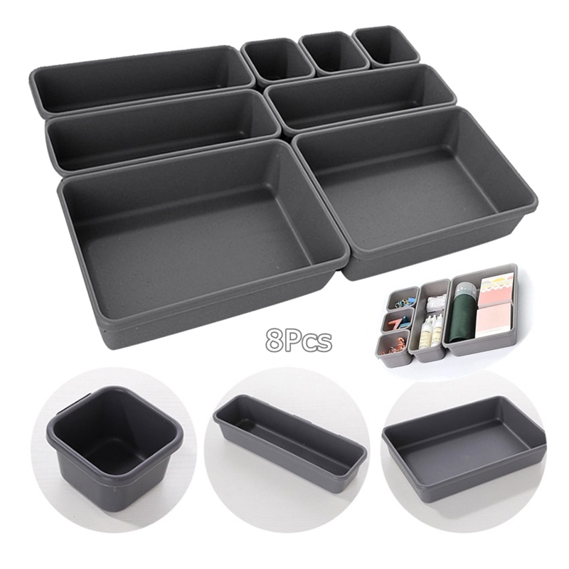 Set 8 Khay Nhựa 3 Kích Thước Đựng Đồ Đa Năng Sáng Tạo