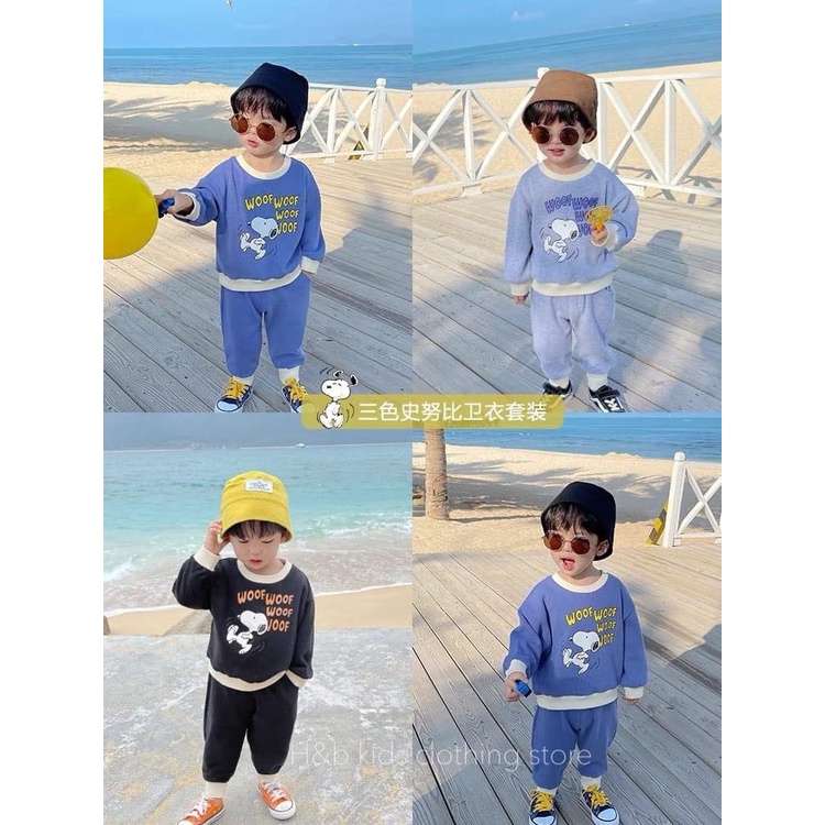 Bộ bé trai dài tay hình CÚN SNOOPY chất cotton Zip Hàn cho bé 8 - 20kg BKS28