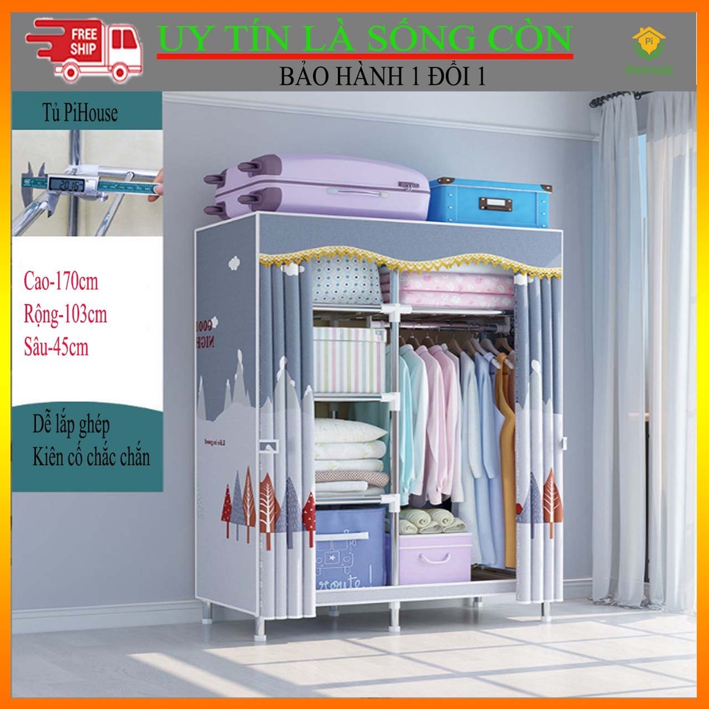 [HOẢ TỐC HCM] Tủ Quần Áo Tủ Vải 1-2-3 Buồng Khung Thép Titan Có Rèm Vải Cao Cấp Chịu lực 200kg