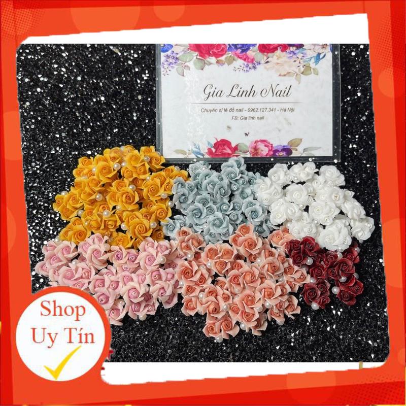 hoa bột nail gắn móng tay | Hoa hồng cụm 3 bông ( set 2 bông/10 bông )