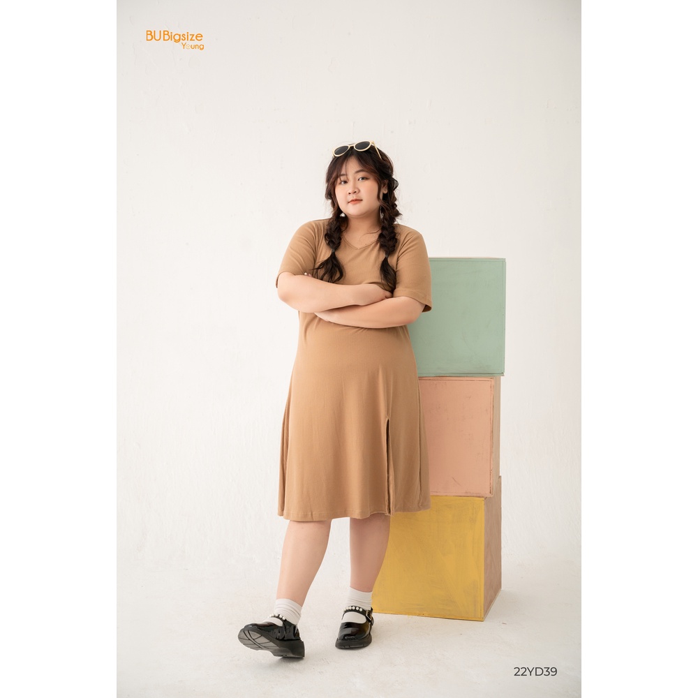 Đầm thun dáng dài cổ tim xẻ gấu BIGSIZE  - 22YD39 -