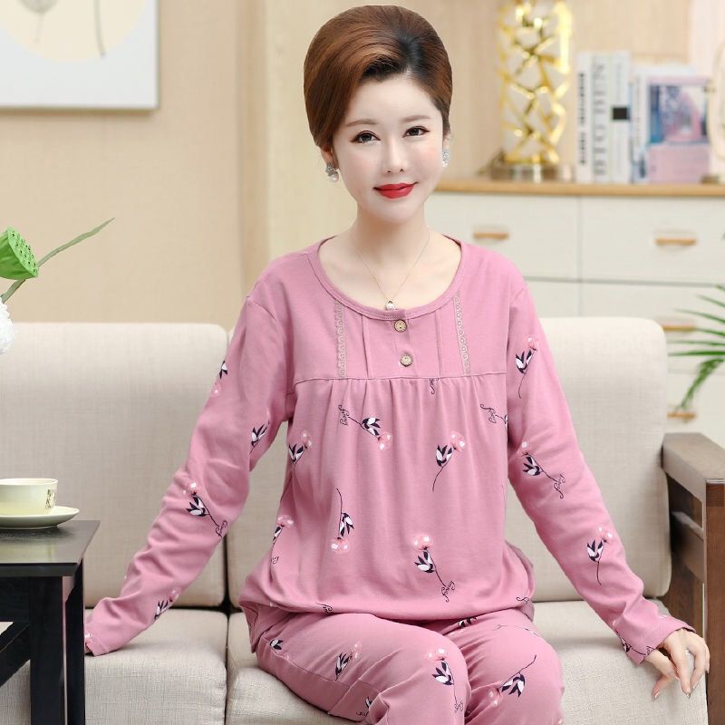Bộ Đồ Ngủ 100% Cotton Tay Dài Dành Cho Phụ Nữ Trung Niên Và Người Lớn Tuổi